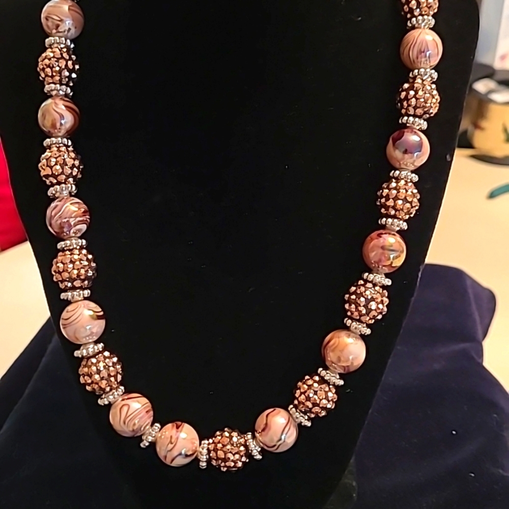 Marbled Beads and Gold Beaded Necklace